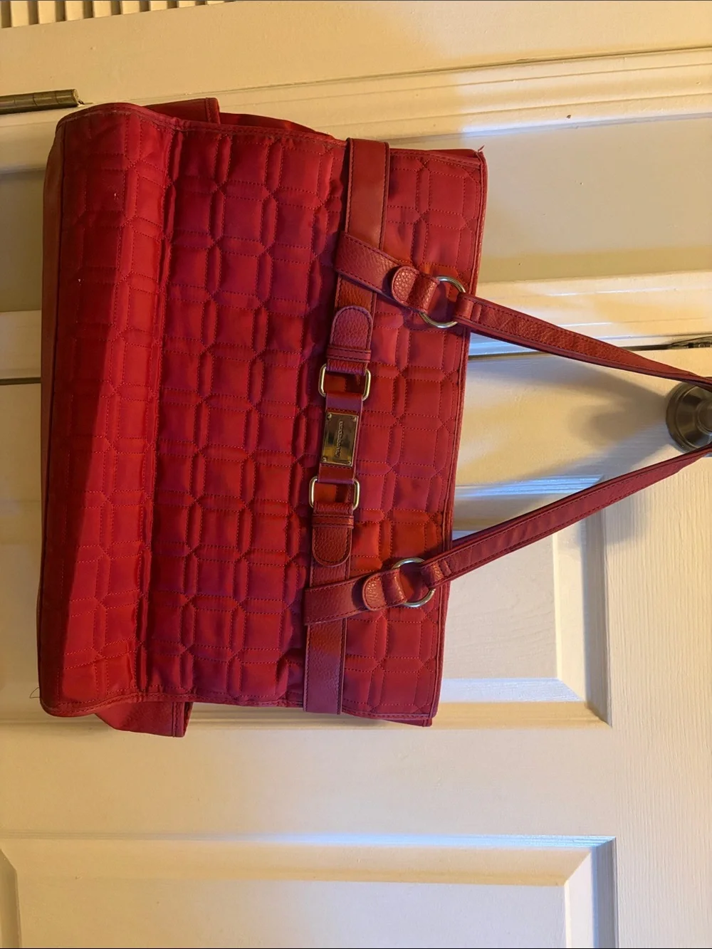Red Quilted Tote Bag with Double Strap